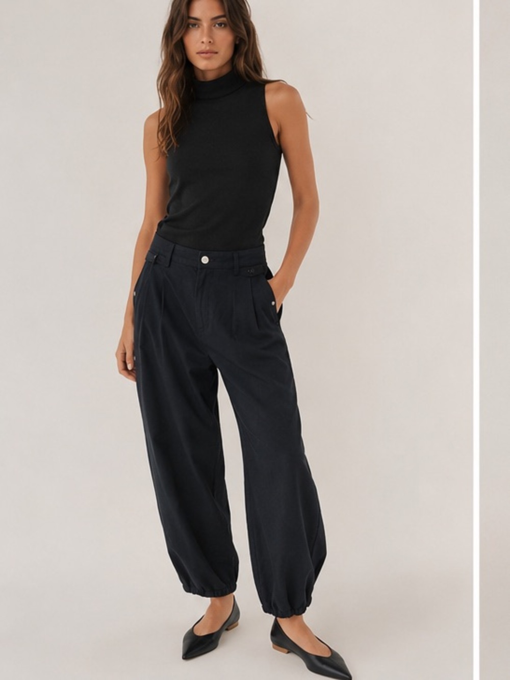 NWT Zara Black High-Rise Balloon-Leg Trousers w/ Adjustable Ankle Strap